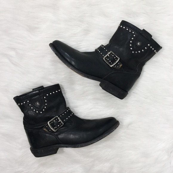Frye Black Studded Wyatt Engineer Ankle 